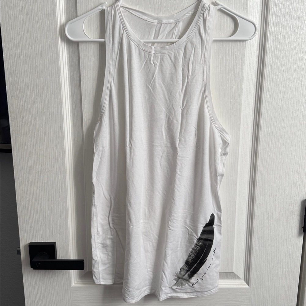 White Tank Top with Feather Design